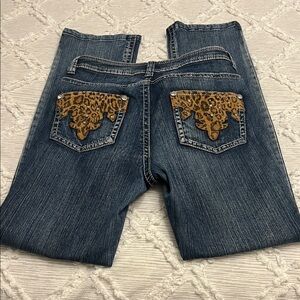 Reba Stylish Blue Jeans with Leopard Print Pockets